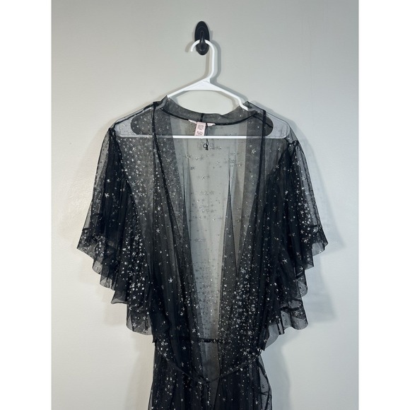 Victorias Secret Robe Womens M/L Black Sheer Stars Celestial Kimono Sexy - Picture 4 of 12